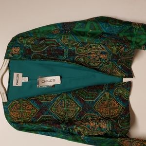 Chico's green embroidered jacket.